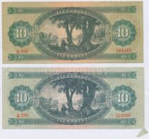 1962. 10Ft (2x) két különféle vágáshibás darab, egyiknél ívszél maradvánnyal T:III