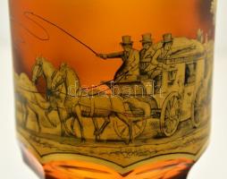 J.M. Pohl tervezte Moser borostyán fedeles kehely, részben kézzel festett, jelzett, hibátlan, m:22,5...