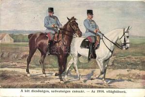 1914 Világháború, A két dicsőséges, szövetséges császár / WWI military propaganda, Viribus Unitis, Franz Joseph and Wilhelm II (EK)