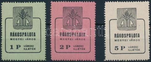 1945 Rákospalota városi illetékbélyeg 1P, 2P, 5P a VÁROS szó V betűjének a bal szára felül rövidebb (18.600)