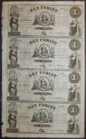18.. Emigrációs "Kossuth bankók" 1Ft A,B,C,D összefüggő 4-es ívben T:I
