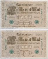 Német Birodalom 1910. 1000M hétjegyű sorszámmal (3x) sorszámkövetők T:III German Empire 1910. 1000 Mark with seven digit serial (3x) sequential serials C:F Krause 45b