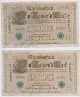 Német Birodalom 1910. 1000M hétjegyű sorszámmal (3x) sorszámkövetők T:III German Empire 1910. 1000 Mark with seven digit serial (3x) sequential serials C:F Krause 45b