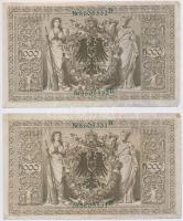 Német Birodalom 1910. 1000M hétjegyű sorszámmal (3x) sorszámkövetők T:III
German Empire 1910. 1000 ...