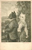 Die Dorfschöne. Cat gentleman with cat lady. Fr. A. Ackermann Kunstverlag, München. Künstlerpostkarte No. 1077. s: A. Dreher (EK)