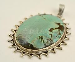 Türkizzel díszített ezüst(Ag) medál, jelzett, 7x5 cm, bruttó: 29,5 g