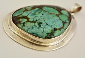 Türkizzel díszített ezüst(Ag) medál, jelzett, 7x4,5 cm, bruttó: 29,7 g