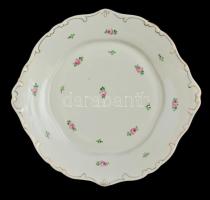 Hollóházi süteményes készlet: 6 db tányér, d: 16,5 cm, 1 db nagy tál, 27,5×25,5 cm, kézzel festett, ...