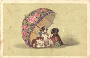 Cats and dogs under an umbrella. Degami 976. (EK)