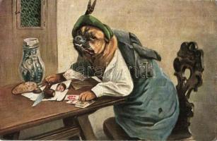 Hunter dog with cards. Serie 323. (EK)