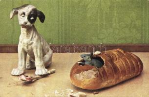 Dog with mouse. Römmler & Jonas Naturfarben-Phot. Ser. Humor 2. (EK)