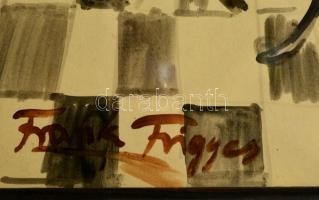 Frank jelzéssel: Kalapos hölgy az asztalnál. Akvarell, papír, üvegezett keretben, 38×28 cm