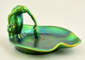 Zsolnay vízből merítő eozin mázas porcelán asztaldísz /névjegytartó. Hibátlan 16x10 cm