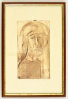 Madaras László (?- ): Mózes, rézkarc, papír, jelzett, üvegezett fa keretben, 22×12,5 cm