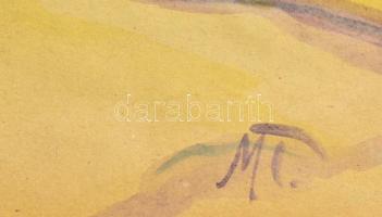 MT jelzéssel: Sárga ház a domboknál. Akvarell, papír, 31×44 cm