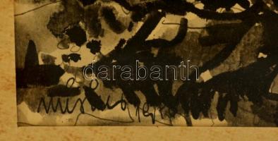 Olvashatatlan jelzéssel: Fa, tus-akvarell, paszpartuban, üvegezett fa keretben, 37×30 cm