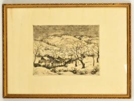 Olvashatatlan jelzéssel: Sályi szőlőtelep, rézkarc, papír, üvegezett fa keretben, 25×33 cm