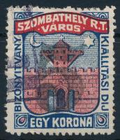 1921 Szombathely bizonyítvány kiállítási bélyeg 4 sz.(10.000)