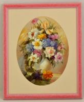 Olvashatatlan jelzéssel: Virágcsendélet. Olaj, karton. Jelzett. Jó keretben. 43x30 cm