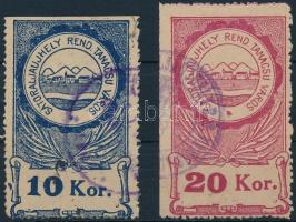 1920 Sátoraljaújhely városi illetékbélyeg 10K, 20K 1-1 oldalon vágott bélyegek (15.600)
