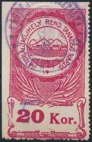 1923 Sátoraljaújhely városi illetékbélyeg 50/20K kézzel átírt névérték, két oldalon fogazatlan (7.500)
