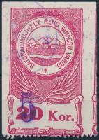 1923 Sátoraljaújhely városi illetékbélyeg 50/20K három oldalon fogazatlan