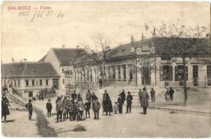 Galgóc, Hlohovec; Fő tér, Salvendy Emil vaskereskedése, fodrász / main square with shop and hairdresser (Rb)