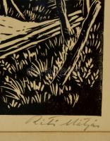 Réti Mátyás (1922-2002): Elhagyottan. Linó, papír,  jelzett, üvegezett keretben, 25x35 cm