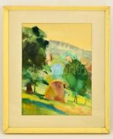 Endrédy György (1910-1988): Bánfalvi park. Akvarell, papír, jelzett, üvegezett keretben, 48×34 cm
