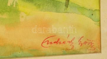 Endrédy György (1910-1988): Bánfalvi park. Akvarell, papír, jelzett, üvegezett keretben, 48×34 cm