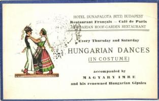 Magyar néptánc a Dunapalota Ritz szállóban minden csütörtökön és szombaton. reklámlap / Hungarian Dances in Hotel Dunapalota Ritz, So. Stpl (EK)