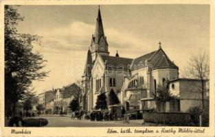 Munkács, Mukacheve, Mukacevo; Római katolikus templom, Horthy Miklós út / Roman Catholic church, street view