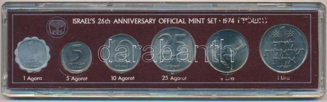 Izrael 1974. 1a-1L (6xklf) forgalmi sor dísz szettben, tanúsítvánnyal T:1  Israel 1974. 1 Agora - 1 Lira (6xdiff) coin set with certificate C:UNC