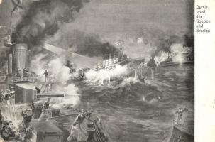 Durchbruch der Goeben und Breslau. B.K.W.I. / Battle of SMS Goeben and SMS Breslau Imperial German Navy cruiser ships (fa)