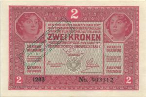 1916. 1K fekete "Ausgegeben nach dem 4. Oktober 1920" bélyegzővel T:II+ + 1917. 2K lila &q...