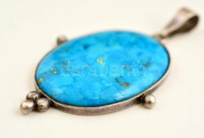 Ezüst(Ag) medál türkiz kővel, jelzett, 6x3,5 cm, bruttó: 14,6 g
