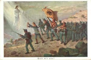 Gott mit uns! / WWI K.u.k. military art postcard, Jesus with soldiers on the battlefield. H.H. i.W. Nr. 174.