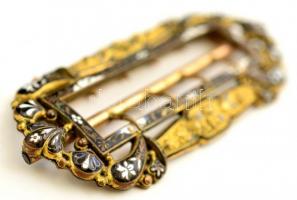 cca 1840 Régi réz övcsat, zománcozott díszítéssel, 9x4 cm