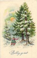 4 db régi karácsonyi és újévi üdvözlőlap / 4 pre-1945 Christmas and New Year greeting cards