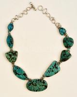 Ezüst(Ag) türkizzel díszített nyakék, jelzés nélkül, h: 52 cm, bruttó: 133 g