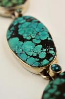 Ezüst(Ag) türkizzel díszített nyakék, jelzés nélkül, h: 52 cm, bruttó: 133 g