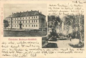 Stubnyafürdő, Stubnianske Teplice; Új fürdőház, park. Kohn Ede kiadása, W. G. 1312. / spa, park. Art Nouveau