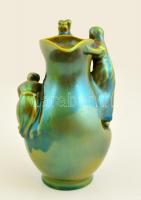 Zsolnay váza női figurával,  jelzett, hibátlan, eozin mázas, m:16 cm