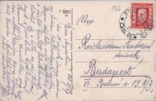 Szepesváralja, Spisské Podhradie; Kirchdrauf / utcakép, piac, templom, háttérben a vár. Emerich Schu...