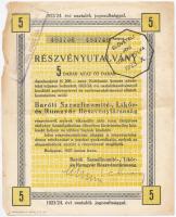 Budapest 1923. Baróti Szeszfinomító-, Likőr- és Rumgyár Részvénytársaság részvényutalványa 5db részvényről, felülbélyegzésekkel, szárazpecséttel T:III-