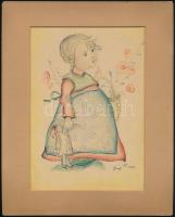 Déry T. 1943. Jelzéssel: 3 db Hummel stílusú kép, Ceruza, papír. paszpartuban / Hummel style graphic...