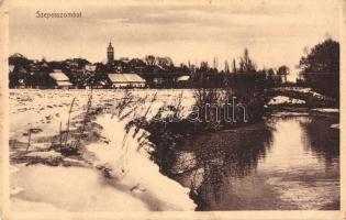 Szepesszombat, Spisská Sobota; látkép télen. Hensch Ede fia kiadása / general view in winter, river (EK)