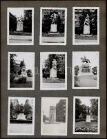 cca 1930 Egy budapesti látogatás képei: szobrok, közterek, városképek és néhány családi fotó, 2 db albumlapra ragasztva, összesen 35 db, különböző méretben