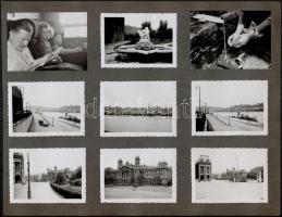 cca 1930 Egy budapesti látogatás képei: szobrok, közterek, városképek és néhány családi fotó, 2 db a...
