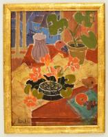 Laki Ida (1921-2015): Asztali csendélet. Olaj, farost, jelzett, keretben, 40×30 cm
